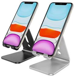 Cell Phone Stand, OMOTON [2 Pack] Phone Holder for Desk, Aluminum Mobile Phone Cradle Dock Compatible with All iPhone and Android Smartphone (Silver&Black)