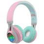 Riwbox WT-7S Bluetooth Headphones Light Up, Foldable Stero Wireless Headset with Microphone and Volume Control for PC/Cell Phones/TV/iPad (Pink Green)