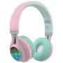 Riwbox WT-7S Bluetooth Headphones Light Up, Foldable Stero Wireless Headset with Microphone and Volume Control for PC/Cell Phones/TV/iPad (Pink Green)
