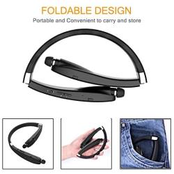 Foldable Bluetooth Headset, Beartwo Lightweight Retractable Bluetooth Headphones for Sports&Exercise, Noise Cancelling Stereo Neckband Wireless Headset (with carry case)