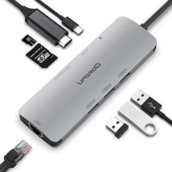 USB C Hub, 8-in-1 Type C Hub with Ethernet Port, 4K HDMI Adapter, 3 USB 3.0 Ports, SD/TF Card Reader, USB-C Power Delivery, Portable for Mac Pro and Other USB C Laptops