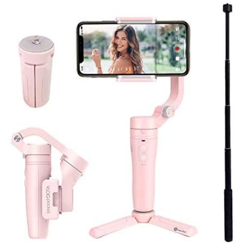 FeiyuTech Vlog Pocket 3-Axis Foldable Handheld Gimbal Stabilizer for All Cellphone with The Width Between 42-88mm, Matching with Carry Bag,Tripod,Extension Rod,Color (Pink)