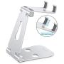 Foldable Cell Phone Stand, OMOTON Adjustable Aluminum Desktop Phone Holder Cradle Dock Compatible with iPhone Se 2/11 Pro Max/11 Pro/11, Samsung Note 10 Plus/S20 and Other Devices (4-9.7"), Silver