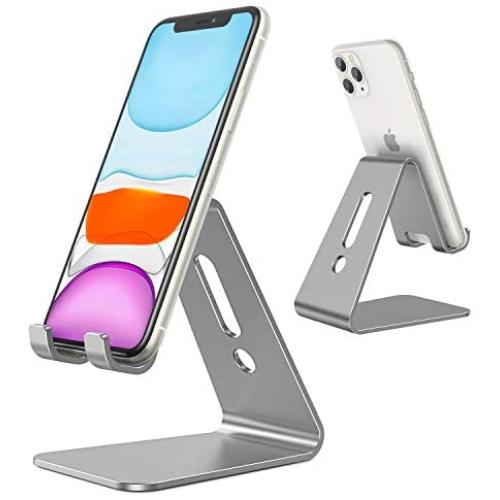 OMOTON Desktop Cell Phone Stand [Updated Solid Version], Advanced 4mm Thickness Aluminum Stand Holder for Switch, Mobile Phone, iPhone 11 Pro Xs Max Xr, Grey