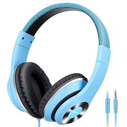 AUSDOM Over-Ear Headphones, Stereo Lightweight Adjustable Wired Headset with Mic, Noise Isolating Comfortable Leather Earphones, Hi-Fi Deep Bass for iPhone iPod iPad Macbook MP3 Cellphones Laptop-Blue