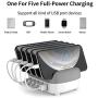 HOPEROAD 5- Port Charging Station for Multiple Devices, iPhone Docking Station for iPhone, Samsung, Cell Phone, iPad, and Other Electronics, Compatible USB Charging Station (White)