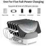 HOPEROAD 5- Port Charging Station for Multiple Devices, iPhone Docking Station for iPhone, Samsung, Cell Phone, iPad, and Other Electronics, Compatible USB Charging Station (White) HOPEROAD 5- Port Charging Station for Multiple Devices, iPhone Docking Station for iPhone, Samsung, Cell Phone, iPad, and Other Electronics, Compatible USB Charging Station (White)