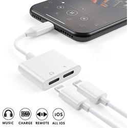 [Apple MFi Certified] iPhone Adapter & Splitter, 2 in 1 Dual Lightning Headphone Jack Audio + Charge Cable Compatible for iPhone 11/11 Pro/XS/XR/X 8 7, iPad, Support iOS 13 + Sync Data + Music Control