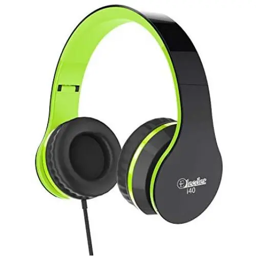 Elecder i40 Headphones with Microphone Foldable Lightweight Adjustable Wired On Ear Headsets with 3.5mm Jack for iPad Cellphones Laptop Computer Smartphones MP3/4 Kindle Airplane School (Green/Black)