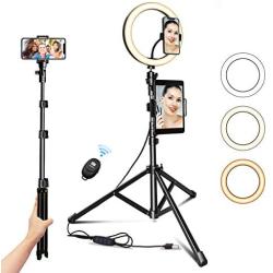 JOGDRC 10.2" Selfie Ring Light with Tripod Stand & Phone/Pad Holder for Live Sream/Makeup, Mini LED Camera Ringlight for YouTube Video/Photography Compatible with iPhone 11 Xs Max XR iPad Android