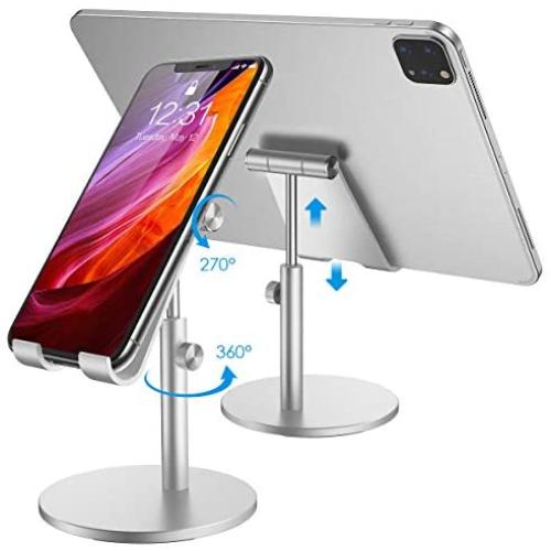 (2020 Upgraded Newest) Tablet Stand, Height Adjustable Desktop Stand Holder, 360° Rotating Aluminum Alloy Cradle Mount Dock for iPhone, Samsung, Smartphone & iPad, Tablet etc (4-10 Screen), Silver