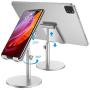 (2020 Upgraded Newest) Tablet Stand, Height Adjustable Desktop Stand Holder, 360° Rotating Aluminum Alloy Cradle Mount Dock for iPhone, Samsung, Smartphone & iPad, Tablet etc (4-10 Screen), Silver