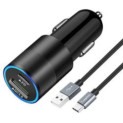 Rapid USB C Car Charger Adapter, Compatible for Samsung Galaxy S20 Plus/S20/S20 Ultra/S10+/S10/S10e/S9+/S9/S8, Note 10/Note 9/Note 8, 18w Dual-Port Quick Charge 3.0, Fast Charging Type C Cable 3.3FT