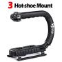 Zeadio Triple Hot-Shoe Mounts Handheld Stabilizer, Video Stabilizing Handle Grip for Canon Nikon Sony Panasonic Pentax Olympus DSLR Camera Camcorder