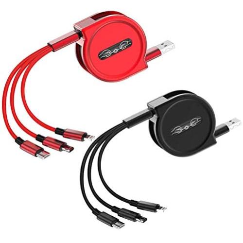 Retractable Multi Fast Charging Cables with 8 PinMini Type C Micro USB Port Connectors is 3 in 1 Retractable Charger Cables Compatible/Replacement with Cell Phones Tablets (4Ft, 2Pack, Charging Only)