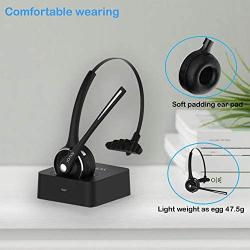 Wireless Headset, YAMAY Bluetooth Headset with Microphone (Noise Cancelling Mic) Charging Base Mute Function,Talk in Clarity Pro for Truck Driver Office Buiseness Home PC iPhone Android Cell Phones