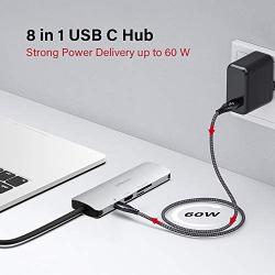 USB C Hub, 8-in-1 Type C Hub with Ethernet Port, 4K HDMI Adapter, 3 USB 3.0 Ports, SD/TF Card Reader, USB-C Power Delivery, Portable for Mac Pro and Other USB C Laptops