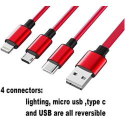 US Sense 2 Pack Retractable Multi USB Charger Cable 4ft 3 in 1 Multiple Fast Charging Cord Adapter with 8 PinMini Type C Micro USB Port Connectors Compatible/Replacement with Cell Phones Tablets
