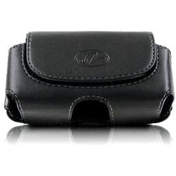 Premium Leather Horizontal Large Size Pouch Protective Carrying Cell Phone Case with Belt Clip and Belt Loops - Black