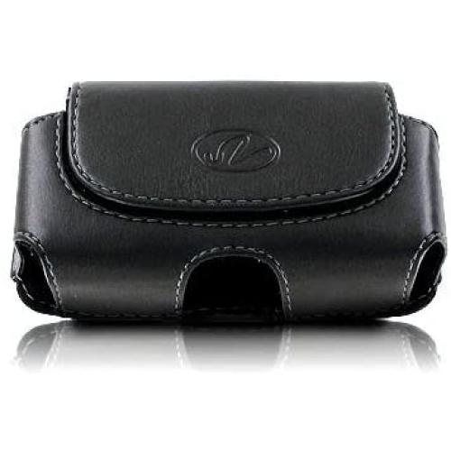 Premium Leather Horizontal Large Size Pouch Protective Carrying Cell Phone Case with Belt Clip and Belt Loops - Black