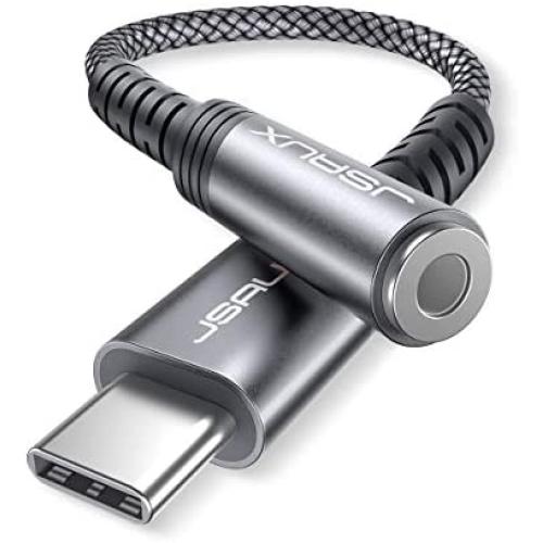 USB Type C to 3.5mm Female Headphone Jack Adapter, JSAUX USB C to Aux Audio Dongle Cable Cord Compatible with Pixel 4 3 2 XL, Samsung Galaxy S20 Ultra Z Flip S20+ Note 10 S10 S9 Plus, iPad Pro(Grey)