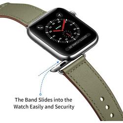 KYISGOS Compatible with iWatch Band 40mm 38mm, Genuine Leather Replacement Band Strap Compatible with Apple Watch Series 5 4 3 2 1 38mm 40mm, Army Green Band with Silver Adapter