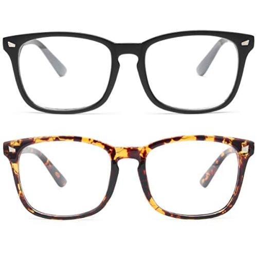 Livho 2 Pack Blue Light Blocking Glasses, Computer Reading/Gaming/TV/Phones Glasses for Women Men,Anti Eyestrain & UV Glare (Matte Black+Tortoise)