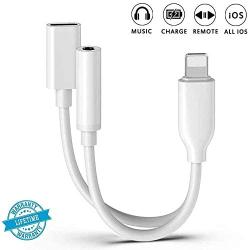 [Apple MFi Certified] for iPhone Headphones Adapter, Lightning to 3.5mm Headphone Jack Adapter Dual Ports Dongle Charge Jack AUX Audio 3.5mm for iPhone 11/11 Pro/X/XS/XR/8/7, Support All iOS System