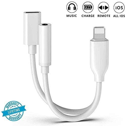 [Apple MFi Certified] for iPhone Headphones Adapter, Lightning to 3.5mm Headphone Jack Adapter Dual Ports Dongle Charge Jack AUX Audio 3.5mm for iPhone 11/11 Pro/X/XS/XR/8/7, Support All iOS System