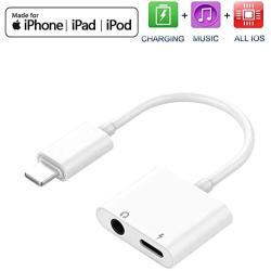 Headphone Adapter 2 in 1 3.5mm Earphone Headphone Adapter for iPhone 11 pro car Charger Dongle Cable Headphone Jack Adapter for iPhone/Xs Max/Xr/8/Plus/7/7Plus Audio Splitter Accessory Supports