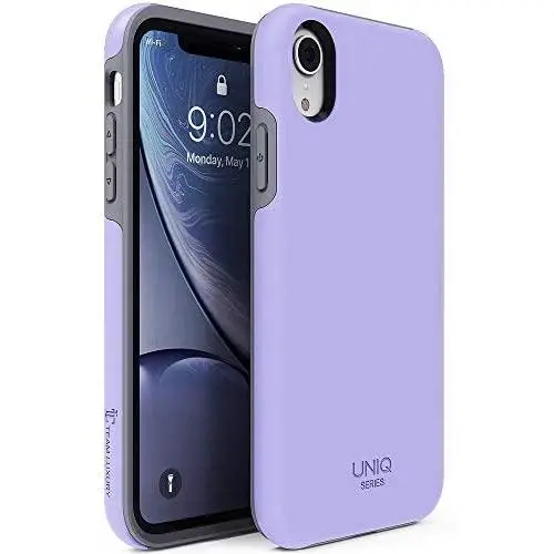 TEAM LUXURY XR iPhone Case, [UNIQ Series] Ultra Defender Shockproof Hybrid Slim Protective Cover Phone Case for Apple iPhone XR 6.1&quot - Lavender Purple/Gray