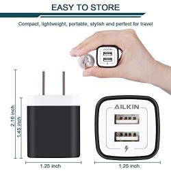 USB Wall Charger, Charger Adapter, Ailkin 3-Pack 2.1Amp Dual Port Quick Charger Plug Cube Replacement for Phone X/7/6S/6S Plus/6 Plus/6/5S, Samsung Galaxy S7/S6/S5 Edge, LG, HTC, Huawei, Moto, Kindle