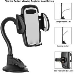 Crazefoto Cell Phone Holder for Car, Windshield Long Arm Car Phone Mount with One Button Design and Anti-Skid Base Car Holder Compatible with iPhone Xs MAX/XS/XR/X/8/7/7P/6s, Galaxy S6/S7/S8,Google