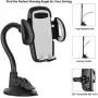 Crazefoto Cell Phone Holder for Car, Windshield Long Arm Car Phone Mount with One Button Design and Anti-Skid Base Car Holder Compatible with iPhone Xs MAX/XS/XR/X/8/7/7P/6s, Galaxy S6/S7/S8,Google