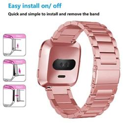 Jiarusig Compatible Fitbit Versa/Versa Lite Edition/Versa 2 Bands, Stainless Steel Versa Smartwatch Metal Band for Men Women Replacement Wristband
