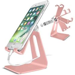 POKANIC Cell Phone Stand Dock Holder Cradle Mount Organizer Charger StationTable, Desktop Bed Office School Kitchen Travel Foldable Portable Adjustable, Multi-Angle Aluminum Non-Slip, Kids (Rose Gold)