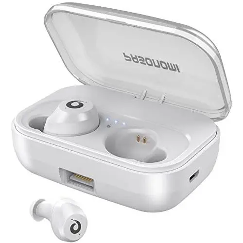 [2019 Version] Bluetooth Earbuds Wireless Headphones Bluetooth Headset Wireless Earphones IPX7 Waterproof Bluetooth 5.0 Stereo Hi-Fi Sound with 2200mA (White)
