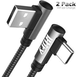 LHJRY Unique USB C Cable Metal Braided 90 Degree Right Angle [2-Pack 6.6ft] USB C to USB A Fast Charging, Type C Charger Cord for Samsung Galaxy S10 S9 S8 Note 10 9 8 LG G8 G6 and More