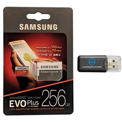 Samsung 256GB Micro SDXC EVO Plus (MB-MC256GA) Bundle Class 10 UHS-1 works with Samsung Galaxy Note 9, S9, S9+, S8, S7 Edge Cell Phones with Everything But Stromboli (TM) Card Reader