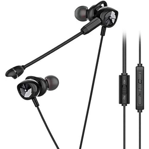 Gaming Earbuds, Noise Cancelling Stereo Bass in-Ear Headphones with Detachable Microphone and Volume Control, Wired Gaming Earphone with 3.5 MM Vertical Plug for PC, Laptop and Smart Phone (Black)