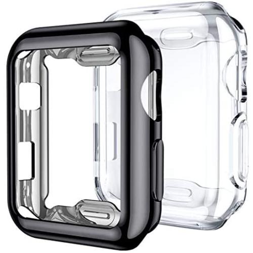 Mastten 2-Pack 38mm Case Compatible for Apple Watch Screen Protector, Full Protective Case TPU HD Ultra-Thin Cover Compatible for iWatch Series 3 2 1, Black, Clear