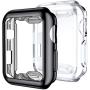 Mastten 2-Pack 38mm Case Compatible for Apple Watch Screen Protector, Full Protective Case TPU HD Ultra-Thin Cover Compatible for iWatch Series 3 2 1, Black, Clear