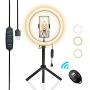 LED Selfie Ring Light,10" Desktop Ring Light,Selfie Lamp with Phone Stand and Tripod,3 Modes&10Brightness Levels,with Bluetooth Remote Control for YouTube TikTok Live Streaming,Video Shoot,Selfie