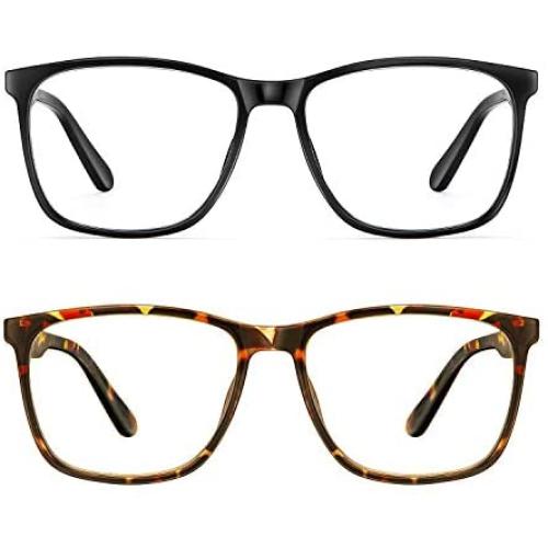 Blue Light Blocking Glasses Women/Men, PengSer Fashion Lightweight Frame Computer Eye Glasses Anti Eyestrain & UV Glare for Gaming & Reading, 2-Pack (Leopard & Black)