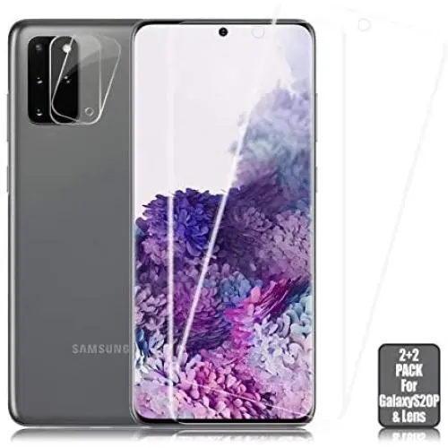 Galaxy S20 Plus Screen Protector + Camera Lens Protector [ 2 + 2 Pack ][Compatible Fingerprint] [Anti-Bubble] [Case Friendly] [Self Healing] Clear HD Protective Film for Samsung Galaxy S20 Plus