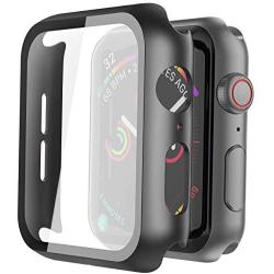 Misxi Black Hard Case Compatible with Apple Watch Series 5 Series 4 44mm with Screen Protector, Hard PC Case Slim Tempered Glass Screen Protector Overall Protective Cover for iwatch Series 5/4