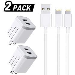 CNANKCU iPhone Charger Double USB MFi Certified Cable (6/6FT) with 2 Port Wall Charger Adapters (4-Pack) Fast Charging Block Power Plug Compatible with iPhone 11/Pro/Xs Max/X/8 and More-White