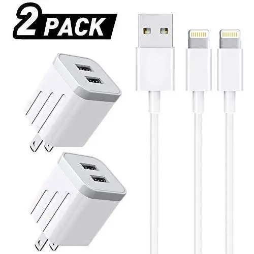 CNANKCU iPhone Charger Double USB MFi Certified Cable (6/6FT) with 2 Port Wall Charger Adapters (4-Pack) Fast Charging Block Power Plug Compatible with iPhone 11/Pro/Xs Max/X/8 and More-White CNANKCU iPhone Charger Double USB MFi Certified Cable (6/6FT) with 2 Port Wall Charger Adapters (4-Pack) Fast Charging Block Power Plug Compatible with iPhone 11/Pro/Xs Max/X/8 and More-White