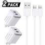 CNANKCU iPhone Charger Double USB MFi Certified Cable (6/6FT) with 2 Port Wall Charger Adapters (4-Pack) Fast Charging Block Power Plug Compatible with iPhone 11/Pro/Xs Max/X/8 and More-White