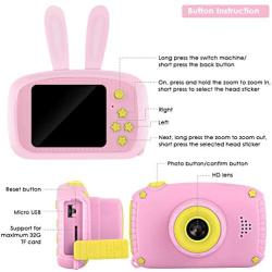 Fealay Kids Camera, Cute Rabbit Shape Digital Video Camera with 12MP 2 Inch Large Screen, Mini Rechargeable and Shockproof Camera Creative DIY Camcorder for Little Girl with 32GB SD Card (Pink)